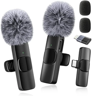 Wireless Lavalier Microphone Mini Lapel Mic with USB-C + Lightning Adapters 48kHz/24-bit Omnidirectional Audio 2.4GHz Transmission 66ft Range For iPhone/iPad Video Recording Wireless Lavalier Microphone Mini Lapel Mic with USB-C + Lightning Adapters 48kHz/24-bit Omnidirectional Audio 2.4GHz Transmission 66ft Range For iPhone/iPad Video Recording