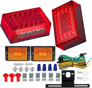 6 Inch Submersible LED Boat Trailer Lights Kit | Rectangular Stop Turn Tail License Plate Light w/Amber Marker Lights, 25ft Wiring Harness 6 Inch Submersible LED Boat Trailer Lights Kit | Rectangular Stop Turn Tail License Plate Light w/Amber Marker Lights, 25ft Wiring Harness