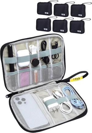 7-Pack Travel Cable Organizer Pouch Electronics Accessory Carry Case for Cords, Chargers, Power Bank, SD Card, Phone, Earphone (Black) 7-Pack Travel Cable Organizer Pouch Electronics Accessory Carry Case for Cords, Chargers, Power Bank, SD Card, Phone, Earphone (Black)