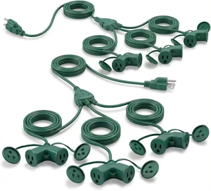 2-Pack 40ft Christmas Extension Cord, 1 to 3 Splitter with 6-Prong Plug & 3 Extended Outlets, Weatherproof Covers for Indoor/Outdoor String Lights 2-Pack 40ft Christmas Extension Cord, 1 to 3 Splitter with 6-Prong Plug & 3 Extended Outlets, Weatherproof Covers for Indoor/Outdoor String Lights