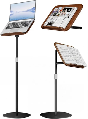 Wood Laptop Floor Stand Adjustable Height Tablet & Music Stand, Tall Hands-Free Book Stand for Projector, Office & Study, Brown Wood Laptop Floor Stand Adjustable Height Tablet & Music Stand, Tall Hands-Free Book Stand for Projector, Office & Study, Brown