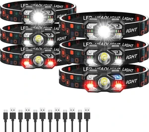 6-Pack Rechargeable Headlamp 3000 Lumen Ultra-Light Bright with White & Red Light, Motion Sensor, 5+5 Modes for Camping, Fishing, Running & Hiking 6-Pack Rechargeable Headlamp 3000 Lumen Ultra-Light Bright with White & Red Light, Motion Sensor, 5+5 Modes for Camping, Fishing, Running & Hiking