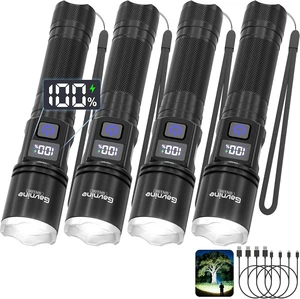 4 Pack Rechargeable Flashlights Super Bright High-Lumen LED Tactical Light with LCD Display & 5 Adjustable Modes for Home, Emergency & Camping 4 Pack Rechargeable Flashlights Super Bright High-Lumen LED Tactical Light with LCD Display & 5 Adjustable Modes for Home, Emergency & Camping