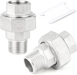 2PCS 304 Stainless Steel Cast Pipe Fitting Union 1-1/2" NPT Male x 1-1/2" NPT Female 2PCS 304 Stainless Steel Cast Pipe Fitting Union 1-1/2" NPT Male x 1-1/2" NPT Female