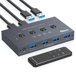 USB 3.0 Switch Selector 4 Computers Share 4 USB-A Ports for Mouse, Keyboard & Printer, Wireless Remote Control & Cable Included USB 3.0 Switch Selector 4 Computers Share 4 USB-A Ports for Mouse, Keyboard & Printer, Wireless Remote Control & Cable Included