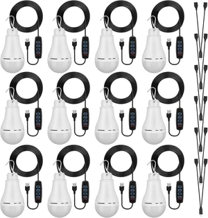 12-Pack USB LED Light String Portable Bulb Strip with 6.6ft Cord & Splitter Cable for Camping, Porch, Backyard, Garage, Truck, Fishing, Boat 12-Pack USB LED Light String Portable Bulb Strip with 6.6ft Cord & Splitter Cable for Camping, Porch, Backyard, Garage, Truck, Fishing, Boat