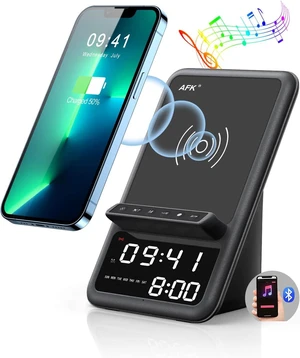 Wireless Charging Station with Bluetooth Speaker & Alarm Clock Wireless Charger Compatible with iPhone & Android Phones (Black) Wireless Charging Station with Bluetooth Speaker & Alarm Clock Wireless Charger Compatible with iPhone & Android Phones (Black)