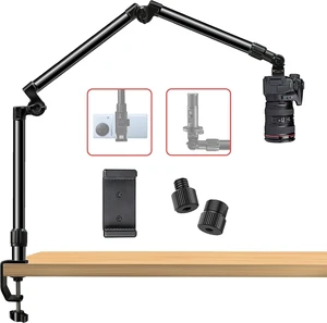 Overhead Camera Desk Mount, 18lb Bearing, Base & Top 360° Adjustable with 1/4", 3/8" & 5/8" Screws, 3-Section Flexible Metal Arm for DSLR/Webcam Overhead Camera Desk Mount, 18lb Bearing, Base & Top 360° Adjustable with 1/4", 3/8" & 5/8" Screws, 3-Section Flexible Metal Arm for DSLR/Webcam