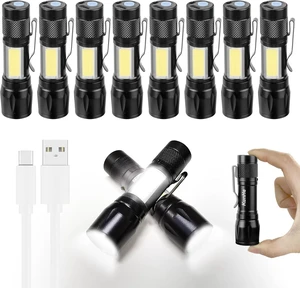 10-Pack USB-C Rechargeable Flashlights Zoomable Mini LED Clip-On EDC Light with Side COB, Bright for Camping, Home & Emergency 10-Pack USB-C Rechargeable Flashlights Zoomable Mini LED Clip-On EDC Light with Side COB, Bright for Camping, Home & Emergency