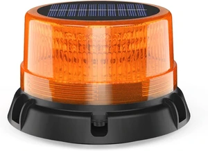 Solar LED Wireless Strobe Lights  Waterproof Rechargeable Amber Beacon with Strong Magnetic Base, Rotating Flashing Warning for Working Vehicles