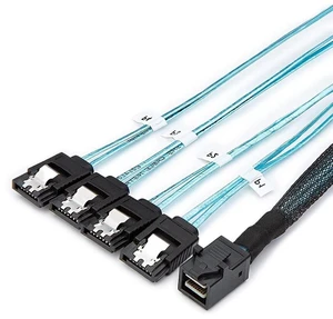 2-Pack 1.6FT/0.5M Internal HD Mini SAS SFF-8643 Host to 4X SATA Target Cable SFF 8643 to 4 SATA, for Controller to Hard Drive Connection 2-Pack 1.6FT/0.5M Internal HD Mini SAS SFF-8643 Host to 4X SATA Target Cable SFF 8643 to 4 SATA, for Controller to Hard Drive Connection