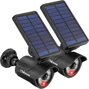 2-Pack Solar Motion Sensor Security Light, Metal Finish with Red Indicator, IP66 Waterproof, 2400mAh 2-Pack Solar Motion Sensor Security Light, Metal Finish with Red Indicator, IP66 Waterproof, 2400mAh