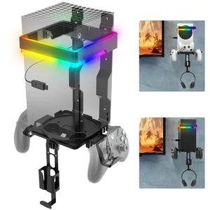Wall Mount for Xbox Series X/S with RGB Light Detachable Dual Controller Holder & Headphone Hanger, Mounted Shelf Stand for Series X|S Consoles Wall Mount for Xbox Series X/S with RGB Light Detachable Dual Controller Holder & Headphone Hanger, Mounted Shelf Stand for Series X|S Consoles