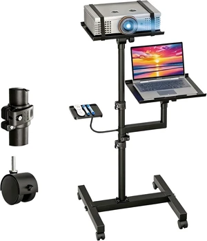 Projector & Laptop Stand Tripod with 2 Shelves Max 47" Adjustable Laptop Cart on Wheels, Floor Stand with Ventilated Tray for Podium, Meeting & Couch Projector & Laptop Stand Tripod with 2 Shelves Max 47" Adjustable Laptop Cart on Wheels, Floor Stand with Ventilated Tray for Podium, Meeting & Couch