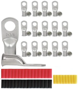 30Pcs 2 AWG - 3/8" (M10) Battery Lugs, Heavy Duty Tinned Copper 2 Gauge Ring Terminals & Cable Ends with 38Pcs 3:1 Heat Shrink Tubing for DIY Wiring 30Pcs 2 AWG - 3/8" (M10) Battery Lugs, Heavy Duty Tinned Copper 2 Gauge Ring Terminals & Cable Ends with 38Pcs 3:1 Heat Shrink Tubing for DIY Wiring