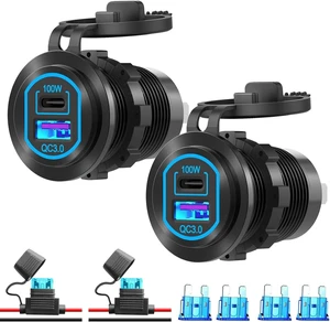 2-Pack 12V USB Outlet, PD 100W USB-C & QC3.0 18W Port Aluminum Car Charger Socket for Laptops, Tablets & Phones, RV Camper Truck Boat 2-Pack 12V USB Outlet, PD 100W USB-C & QC3.0 18W Port Aluminum Car Charger Socket for Laptops, Tablets & Phones, RV Camper Truck Boat