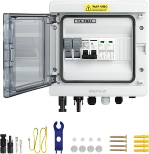 1-in 1-out Solar Combiner Box 20A PV Fuse, DC 20A Circuit Breaker & Surge Protector, IP65 Disconnect Switch (1 in 1 Out 20A 500V) 1-in 1-out Solar Combiner Box 20A PV Fuse, DC 20A Circuit Breaker & Surge Protector, IP65 Disconnect Switch (1 in 1 Out 20A 500V)