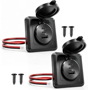 2PCS 90W 12V RV USB-C Wall Outlet - Dual 36W PD3.0 Type-C & 18W QC3.0, All Aluminum 3-Port Socket with Black Panel, Waterproof Recessed Mount for Camper, Boat 2PCS 90W 12V RV USB-C Wall Outlet - Dual 36W PD3.0 Type-C & 18W QC3.0, All Aluminum 3-Port Socket with Black Panel, Waterproof Recessed Mount for Camper, Boat