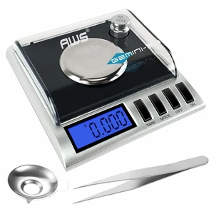 AWS Gemini-20 Milligram Scale 20g x 0.001g, Digital Jewelry/Lab Scale for Powder, Gold & Gems, Includes Calibration Weights, Tweezers & Tray, Tare, Cal, 6 Units (Gemini - 20 - Black) AWS Gemini-20 Milligram Scale 20g x 0.001g, Digital Jewelry/Lab Scale for Powder, Gold & Gems, Includes Calibration Weights, Tweezers & Tray, Tare, Cal, 6 Units (Gemini - 20 - Black)