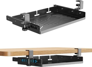 No-Drill Sliding Under-Desk Laptop Mount Metal Under-Desk Storage Shelf with Cable Management, Slide-Out Laptop Storage Tray for MacBook & Mac Mini, Fits Office Workstations (Black with slid rail) No-Drill Sliding Under-Desk Laptop Mount Metal Under-Desk Storage Shelf with Cable Management, Slide-Out Laptop Storage Tray for MacBook & Mac Mini, Fits Office Workstations (Black with slid rail)