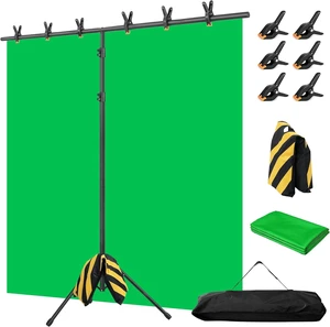 8x7.2ft Green Screen Backdrop with Stand Portable Greenscreen Background, T-Shape Stand Kit with 6 Spring Clamps, Sandbag & Carry Bag for Zoom & Video 8x7.2ft Green Screen Backdrop with Stand Portable Greenscreen Background, T-Shape Stand Kit with 6 Spring Clamps, Sandbag & Carry Bag for Zoom & Video