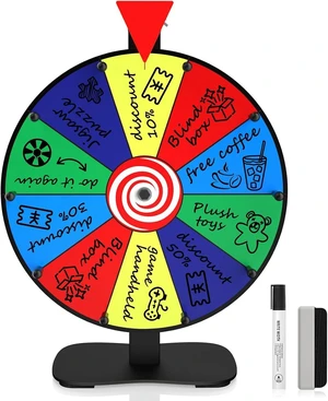 14 Inch Heavy Duty Tabletop Prize Wheel with 10 Slots Color Spinning Wheel with Dry-Erase Marker & Eraser for Parties, Trade Shows & Carnival Events 14 Inch Heavy Duty Tabletop Prize Wheel with 10 Slots Color Spinning Wheel with Dry-Erase Marker & Eraser for Parties, Trade Shows & Carnival Events