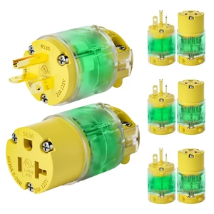 EPLESETON 4 Set 20 Amp Extension Cord Ends Lighted Plug and Connector Set, 20A 125V NEMA 5-20P & 5-20R Replacement, Heavy-Duty 3-Prong Grounding Electrical Plugs, UL Listed- Industrial Grade