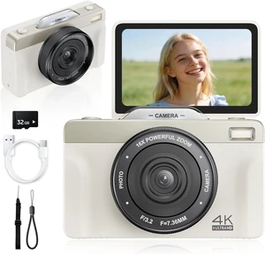 4K Digital Camera for Photography, 2026 Latest 64MP Autofocus WiFi Vlogging Camera for YouTube, 3'' 180° Flip Screen Compact Travel Cameras for Beginners with 16X Zoom, 32GB TF Card, Flash (White) 4K Digital Camera for Photography, 2026 Latest 64MP Autofocus WiFi Vlogging Camera for YouTube, 3'' 180° Flip Screen Compact Travel Cameras for Beginners with 16X Zoom, 32GB TF Card, Flash (White)