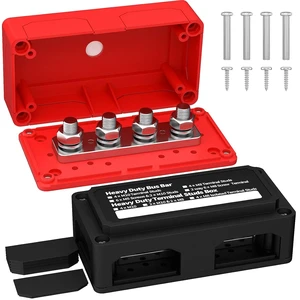 300A Bus Bar 12V DC Waterproof Power Distribution Block with 4 x 3/8" Studs, Heavy Duty Marine Battery Bus Bar Terminal Block 12 Volt for Automotive, Car, Solar Wiring - Positive&Negative 300A Bus Bar 12V DC Waterproof Power Distribution Block with 4 x 3/8" Studs, Heavy Duty Marine Battery Bus Bar Terminal Block 12 Volt for Automotive, Car, Solar Wiring - Positive&Negative
