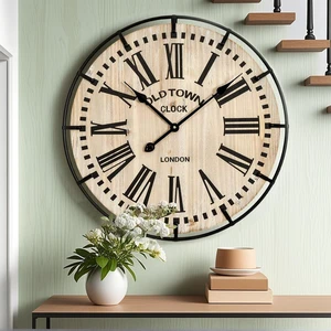 Rustic Farmhouse Wall Clock 24 Inch, Vintage Oldtown London Wooden Large Clock with Silent Tick, for Bedroom, Office, Kitchen, Indoor Home Decoration Rustic Farmhouse Wall Clock 24 Inch, Vintage Oldtown London Wooden Large Clock with Silent Tick, for Bedroom, Office, Kitchen, Indoor Home Decoration