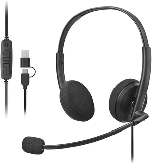 USB Computer Headset with Noise Cancelling Microphone for PC, Call Center Headphones for Office Zoom Skype Teams, Online Class, Lightweight with USB/Type-c Jack & Volume Control USB Computer Headset with Noise Cancelling Microphone for PC, Call Center Headphones for Office Zoom Skype Teams, Online Class, Lightweight with USB/Type-c Jack & Volume Control
