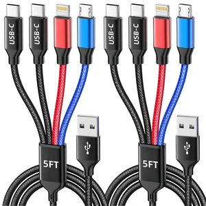Dual USB-C 4 in 1 Multi Charging Cable, Charging Cords for Multiple Devices | USB Cable, Phone Charger Cord for iPhone17-8/Androids/iPad, Travel Essentials Car Accessories for Men/Women-2Pack 5FT Dual USB-C 4 in 1 Multi Charging Cable, Charging Cords for Multiple Devices | USB Cable, Phone Charger Cord for iPhone17-8/Androids/iPad, Travel Essentials Car Accessories for Men/Women-2Pack 5FT