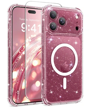for iPhone 18 Pro Case/iPhone 17 Pro Case for Women 6.3" | Compatible with MagSafe, Shockproof Cute Glitter Clear Phone Case with Screen Protector, Anti-Yellowing, Sparkle Clear for iPhone 18 Pro Case/iPhone 17 Pro Case for Women 6.3" | Compatible with MagSafe, Shockproof Cute Glitter Clear Phone Case with Screen Protector, Anti-Yellowing, Sparkle Clear