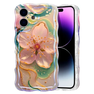 Case for iPhone 17, Colorful Retro Oil Painting Flower, Sakura | Laser Glossy Floral Pattern, Cute Curly Wave Edge, Exquisite Phone Cover, Stylish Durable TPU Protective Case for Girl Women Case for iPhone 17, Colorful Retro Oil Painting Flower, Sakura | Laser Glossy Floral Pattern, Cute Curly Wave Edge, Exquisite Phone Cover, Stylish Durable TPU Protective Case for Girl Women