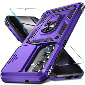 for Samsung Galaxy S26 Case Built in Slide Camera Cover,Purple | with Tempered Glass Screen Protector+Finger Ring Holder Kickstand,Heavy Duty Shockproof Full Body Phone Cover for Samsung Galaxy S26 Case Built in Slide Camera Cover,Purple | with Tempered Glass Screen Protector+Finger Ring Holder Kickstand,Heavy Duty Shockproof Full Body Phone Cover