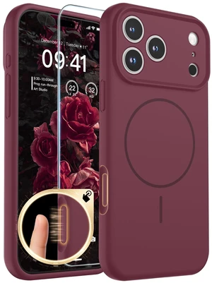 Silicone & Magnetic for iPhone 18 Pro Case Burgundy | Compatible with MagSafe, Full Camera Protection with Screen Protector, Silicone Shockproof Phone Cover,Burgundy Silicone & Magnetic for iPhone 18 Pro Case Burgundy | Compatible with MagSafe, Full Camera Protection with Screen Protector, Silicone Shockproof Phone Cover,Burgundy