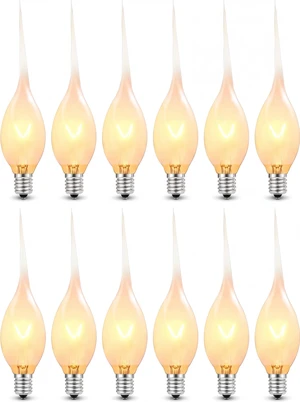 12PK Silicone Dipped Light Bulbs, Candle Replacement Bulbs for Christmas | C7/E12 Candelabra Base, 120V 5W, Night Light Bulbs for Chandeliers, Outdoor String Lights, Electric Window Candles 12PK Silicone Dipped Light Bulbs, Candle Replacement Bulbs for Christmas | C7/E12 Candelabra Base, 120V 5W, Night Light Bulbs for Chandeliers, Outdoor String Lights, Electric Window Candles
