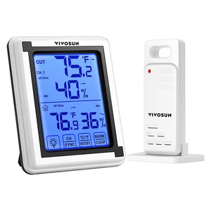 Indoor Outdoor Thermometer Wireless Digital Hygrometer Temperature and Humidity Monitor with Touchscreen LCD Backlight, 200ft/60m Range, Battery Included Indoor Outdoor Thermometer Wireless Digital Hygrometer Temperature and Humidity Monitor with Touchscreen LCD Backlight, 200ft/60m Range, Battery Included