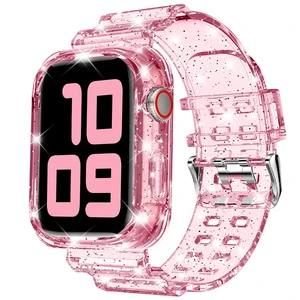 Compatible for Clear Apple Watch Band 45mm 44mm GlitterPink | Women Men,Glitter Bling TPU Sport Jelly with Bumper Case Strap,for iWatch SE Series 9 8 7 6 5 4 3 2 1,45/44mm GlitterPink Compatible for Clear Apple Watch Band 45mm 44mm GlitterPink | Women Men,Glitter Bling TPU Sport Jelly with Bumper Case Strap,for iWatch SE Series 9 8 7 6 5 4 3 2 1,45/44mm GlitterPink