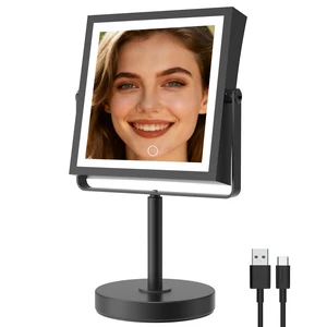 1X/10X Makeup Mirror with Lights, Double Sided, Matte Black | 8",Rechargeable 4000mAh,Magnification,3 Color Lights,Height & Brightness Adjustable,Square Design,Round Base,Gift for Women 1X/10X Makeup Mirror with Lights, Double Sided, Matte Black | 8",Rechargeable 4000mAh,Magnification,3 Color Lights,Height & Brightness Adjustable,Square Design,Round Base,Gift for Women