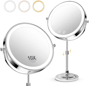 8" Makeup Mirror with Lights,4000mAh Rechargeable Vanity Mirror,1X/10X Double Sided Magnifying Mirror with Adjustable Height, 3 Colors Stepless Dimming Lighted Makeup Mirror,Women Gift 8" Makeup Mirror with Lights,4000mAh Rechargeable Vanity Mirror,1X/10X Double Sided Magnifying Mirror with Adjustable Height, 3 Colors Stepless Dimming Lighted Makeup Mirror,Women Gift