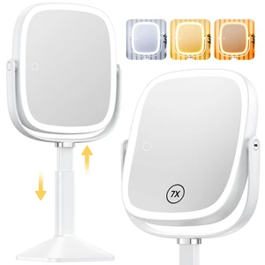 Rectangle Lighted Makeup Mirror with Lights 1X/7X Magnifying Mirror | Height Adjustable, 4000mAh Rechargeable for Bedroom, 8.5x7.4 Large Surface, Stepless Dimming - White Rectangle Lighted Makeup Mirror with Lights 1X/7X Magnifying Mirror | Height Adjustable, 4000mAh Rechargeable for Bedroom, 8.5x7.4 Large Surface, Stepless Dimming - White