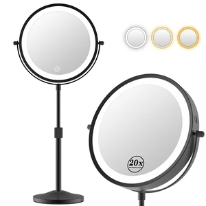Makeup Mirror with Lights, Height-Adjustable Lighted Makeup Mirror with 1X/20X Magnification, 360° Swivel Rechargeable Double Sided Vanity Mirror with 3 Color Dimmable Lights, Gifts for Women (Black) Makeup Mirror with Lights, Height-Adjustable Lighted Makeup Mirror with 1X/20X Magnification, 360° Swivel Rechargeable Double Sided Vanity Mirror with 3 Color Dimmable Lights, Gifts for Women (Black)
