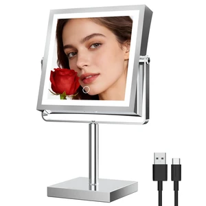 Makeup Mirror with Lights 1X/10X Height Adjustable Chrome | 8",4000mAh Rechargeable,Dual Sided Magnifying Vanity Mirror,3 Color Lights,Adjustable Brightness,Square,Gift for Women Makeup Mirror with Lights 1X/10X Height Adjustable Chrome | 8",4000mAh Rechargeable,Dual Sided Magnifying Vanity Mirror,3 Color Lights,Adjustable Brightness,Square,Gift for Women