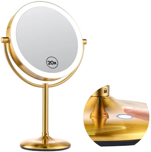 9" Gold Lighted Makeup Mirror, 1X/20X Magnification, Rechargeable | Base Touch Control & Charging, 3 Color Dimmable Lights, Double-Sided, for Bedroom Essentials, Gifts for Women 9" Gold Lighted Makeup Mirror, 1X/20X Magnification, Rechargeable | Base Touch Control & Charging, 3 Color Dimmable Lights, Double-Sided, for Bedroom Essentials, Gifts for Women