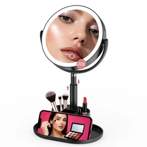 20X Magnifying Mirror with Lights and Storage, Double Sided Vanity Mirror | Rechargeable Makeup Mirror, 3 Color Lighting, Fast Charge and Long-lasting Work, Height Adjustable, Memory Function, Black 20X Magnifying Mirror with Lights and Storage, Double Sided Vanity Mirror | Rechargeable Makeup Mirror, 3 Color Lighting, Fast Charge and Long-lasting Work, Height Adjustable, Memory Function, Black