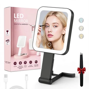 Travel Mirror with Lights, Rechargeable Magnifying Mirror 10X/1X, Black | Double-Sided, 1500mAh, 3 Color Lighting, Touch Dimming, Precision Tweezers, Lighted Makeup Mirror for Trip Office,10.3"x 5.2" Travel Mirror with Lights, Rechargeable Magnifying Mirror 10X/1X, Black | Double-Sided, 1500mAh, 3 Color Lighting, Touch Dimming, Precision Tweezers, Lighted Makeup Mirror for Trip Office,10.3"x 5.2"