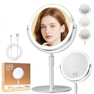 Makeup Mirror with Lights, Lightweight 8" Double-Sided Magnifying Vanity Mirror 1X/10X, Rechargeable, Adjustable Brightness with 3 Colors, Gift for Mom,Women, Wife, Girls, Dorm Room Essential Makeup Mirror with Lights, Lightweight 8" Double-Sided Magnifying Vanity Mirror 1X/10X, Rechargeable, Adjustable Brightness with 3 Colors, Gift for Mom,Women, Wife, Girls, Dorm Room Essential