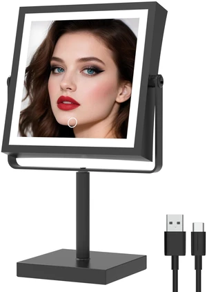 Makeup Mirror with Lights 1X/7X Height Adjustable Matte Black | 8",4000mAh Rechargeable,Dual Sided Magnifying Vanity Mirror,3 Color Lights,Adjustable Brightness,Square,Gift for Women Makeup Mirror with Lights 1X/7X Height Adjustable Matte Black | 8",4000mAh Rechargeable,Dual Sided Magnifying Vanity Mirror,3 Color Lights,Adjustable Brightness,Square,Gift for Women