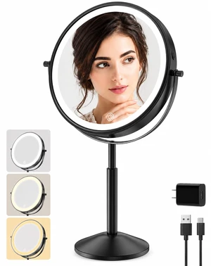 9" Lighted Makeup Mirror with Lights, Rechargeable Cordless Vanity Mirror, 1X/10X Double Sided Magnification, CRI 97 True Daylight, Height Adjustable 15"-19", 3 Color Dimmable LED 9" Lighted Makeup Mirror with Lights, Rechargeable Cordless Vanity Mirror, 1X/10X Double Sided Magnification, CRI 97 True Daylight, Height Adjustable 15"-19", 3 Color Dimmable LED